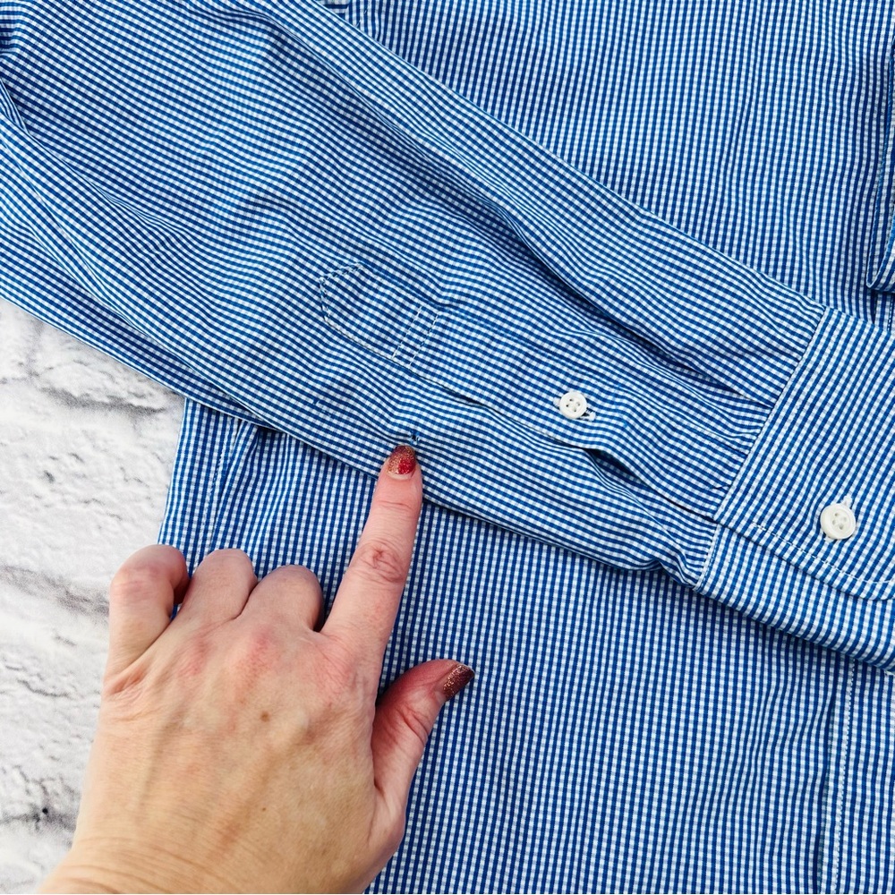 J. Crew Factory Thompsons Shirtings Men's M 15-15.5 Blue White Micro Check - Picture 4 of 9